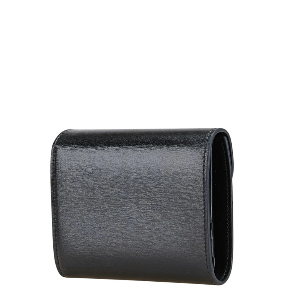 Celine Calfskin Wallet Triomphe fold Tri Black Shiny Black